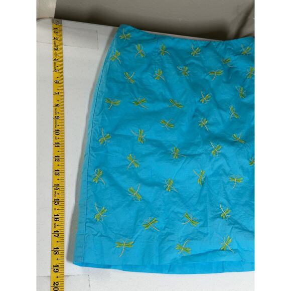 Talbots Skirt Women 2 Petite Blue Embroidered Dragonflies Boho Preppy Summer Y2K - Picture 7 of 7